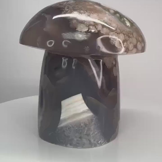 Large Flower Agate Mushroom | Carved Crystal Toadstool | Natural Gemstone Decor | Unique Crystal Sculpture for Display and Collection