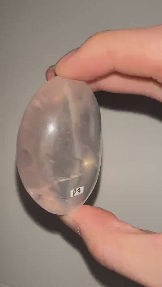 HQ Rose Girasol Quartz Palm Stone with Asterism Star | Natural Pink Quartz Hand Stone | Polished Mineral Specimen for Collectors & Display