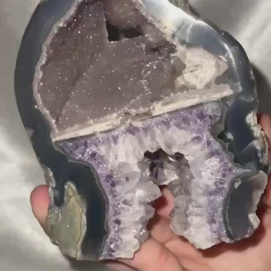 Unique Two-Tier Cut Base Amethyst Specimen | Natural Amethyst with Druzy & Crystal Growth | Standing Mineral Display Piece for Collectors