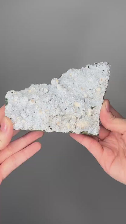 Blue Chalcedony with Okenite | Soft Energy Crystal for Inner Peace and Clarity | Natural Mineral Formation for Display, or Gift