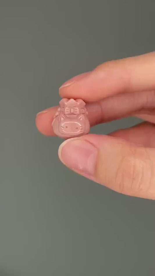 Mini Alashan Agate Lucky Cat with Bag | Crystal Maneki Neko for Prosperity & Luck | Polished Gemstone Figurine for Gift or Decor