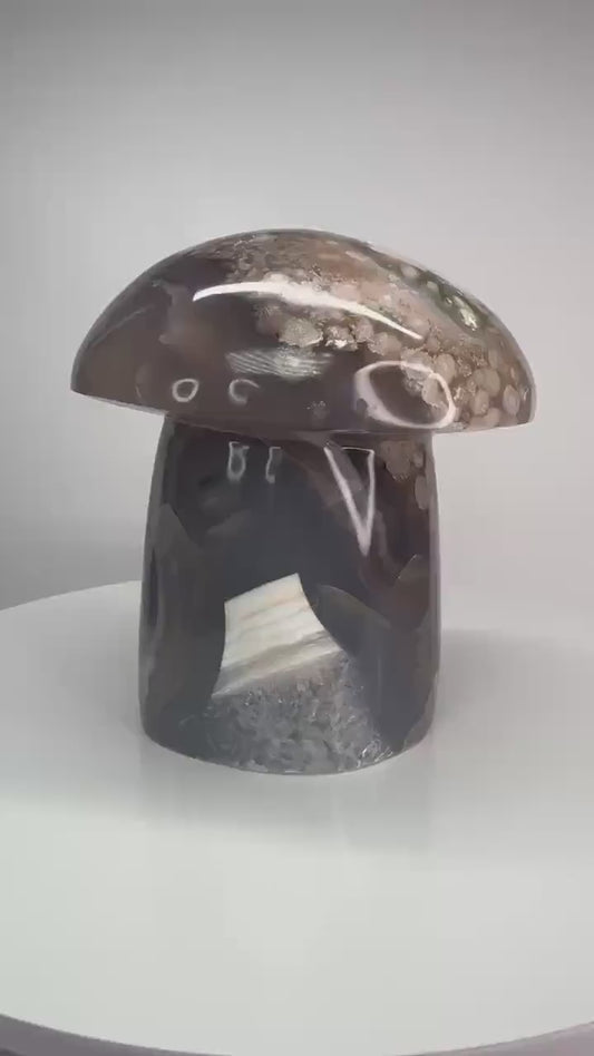 Large Flower Agate Mushroom | Carved Crystal Toadstool | Natural Gemstone Decor | Unique Crystal Sculpture for Display and Collection