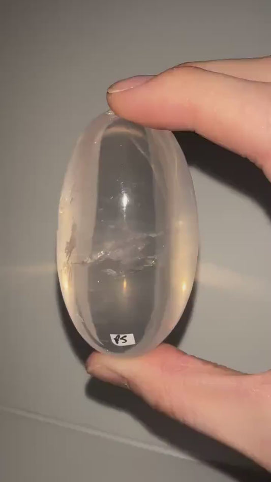 HQ Rose Girasol Quartz Palm Stone with Asterism Star | Natural Pink Quartz Hand Stone | Polished Mineral Specimen for Collectors & Display