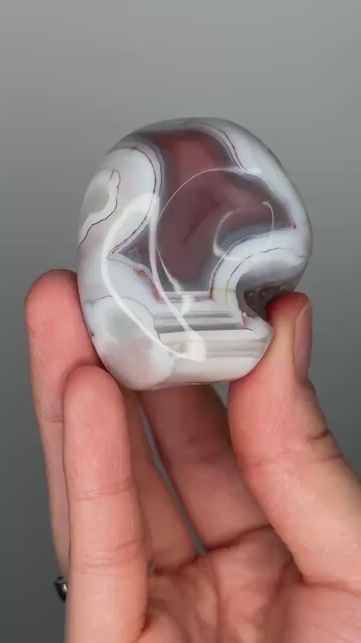 Swazi Agate Polished Nodule | Bold Red and White Banded Agate from Mozambique | Unique Collector Stone or Decorative Display Piece