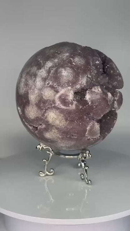 Maroon Pink Amethyst Sphere – Natural Crystal Ball, Polished Gemstone Decor, Calming Energy Stone, Unique Gift for Home or Office