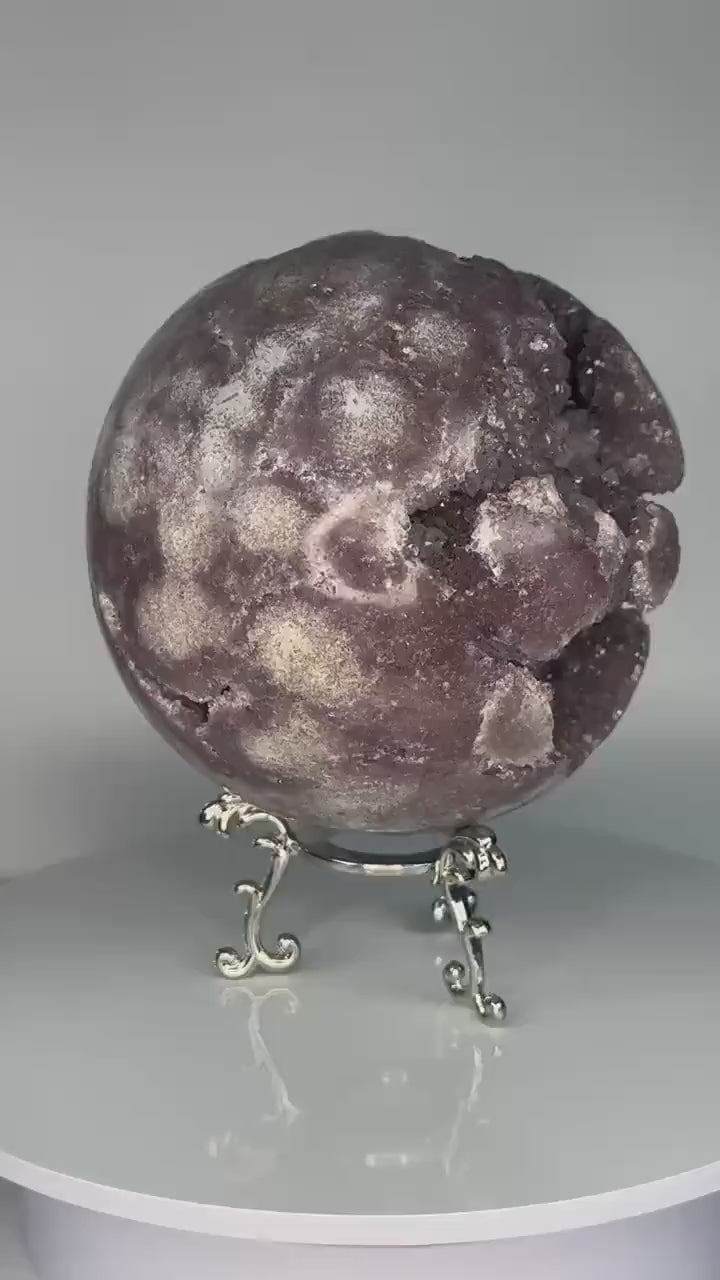 Maroon Pink Amethyst Sphere – Natural Crystal Ball, Polished Gemstone Decor, Calming Energy Stone, Unique Gift for Home or Office