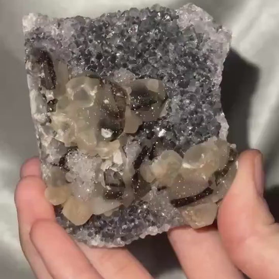 Amethyst with Calcite & Goethite Plate Specimen | Natural Amethyst Crystal with Mineral Growth | Flat Mineral Display Piece for Collectors
