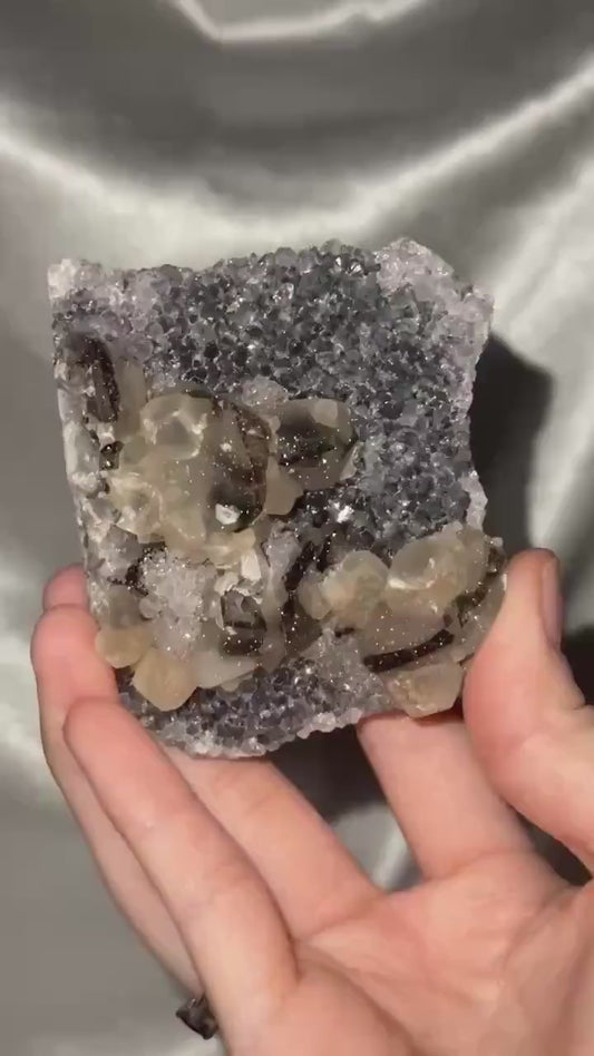 Amethyst with Calcite & Goethite Plate Specimen | Natural Amethyst Crystal with Mineral Growth | Flat Mineral Display Piece for Collectors