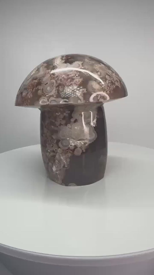 Large Flower Agate Mushroom | Carved Crystal Toadstool | Natural Gemstone Decor | Unique Crystal Sculpture for Display and Collection