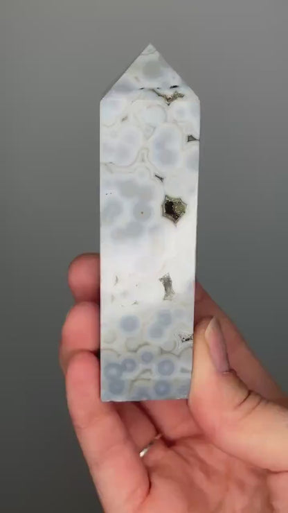 Ocean Jasper Tower | Polished Point with Orbicular Patterns for Joy, Positivity, and Stress Relief | Natural Crystal for Gift or Display
