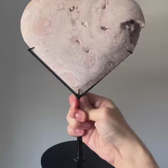 Pink Amethyst Heart on Stand | Crystal with Dreamy Swirls for Calm, Love, and Intuition | Magical Stone Decor | Gift Display
