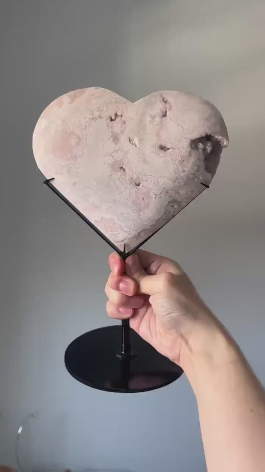 Pink Amethyst Heart on Stand | Crystal with Dreamy Swirls for Calm, Love, and Intuition | Magical Stone Decor | Gift Display
