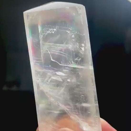 Optical Calcite Tower | Natural Clear Calcite Crystal Point | Polished Standing Iceland Spar Mineral Specimen for Collectors Display Decor