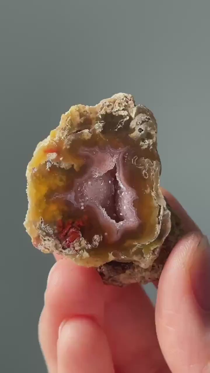 Mini Laguna Agate with Pink Druzy and Moss Inclusions | Banded Agate Crystal for Grounding, Balance, and Calm | Unique Display Gift Stone