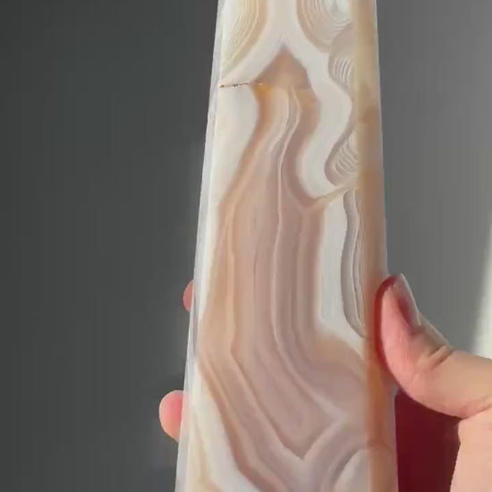 Amazing Banded Jelly Agate Tower | Polished Crystal Point | Unique Banded Agate Formation | Natural Gemstone for Decor & Display