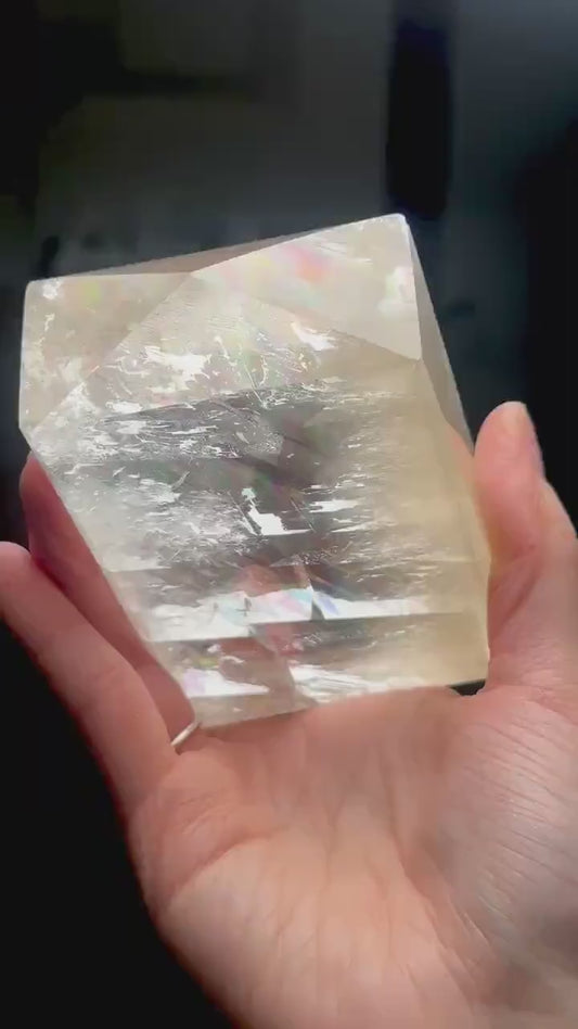 Optical Calcite Tower | Natural Clear Calcite Crystal Point | Polished Standing Iceland Spar Mineral Specimen for Collectors Display Decor