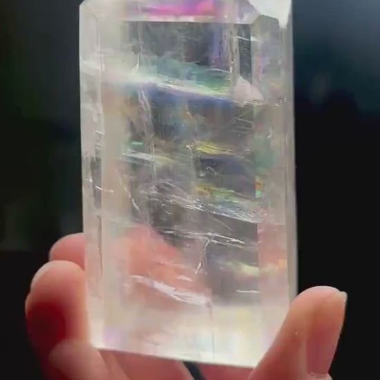 Optical Calcite Tower | Natural Clear Calcite Crystal Point | Polished Standing Iceland Spar Mineral Specimen for Collectors Display Decor