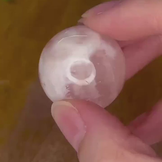 Garden Snow Rose Quartz Sphere | Star Flash Crystal Ball | Unique Rose Quartz with White Inclusions | Polished Gemstone for Display