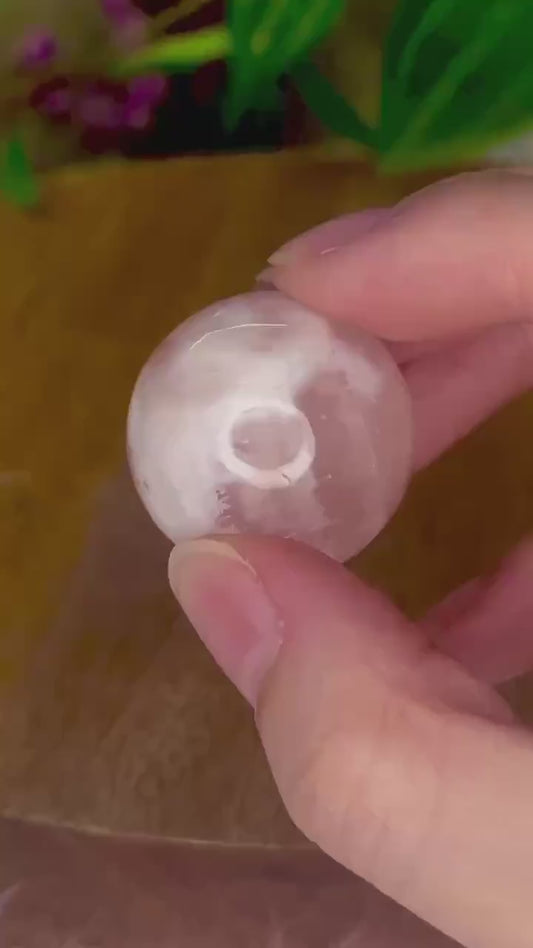 Garden Snow Rose Quartz Sphere | Star Flash Crystal Ball | Unique Rose Quartz with White Inclusions | Polished Gemstone for Display