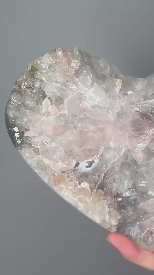 Rainbow Amethyst Flower Heart on Stand | Sparkling Crystal for Joy, Balance, and Energy | Unique Display Piece or Gift for Crystal Lovers