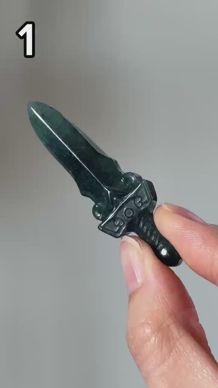 Blue Water Jade Sword – YOU PICK! Carved Crystal Blade, Gemstone Replica, Fantasy Decor, Spiritual Energy Tool, Unique Gift for Collectors