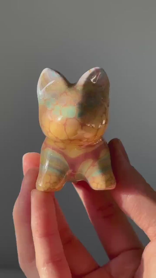 Hand-Painted Water Marbled Wooden Dog Figurine | Unique Colorful Animal Art for Home or Office Decor | Cute Collectible Gift for Dog Lovers
