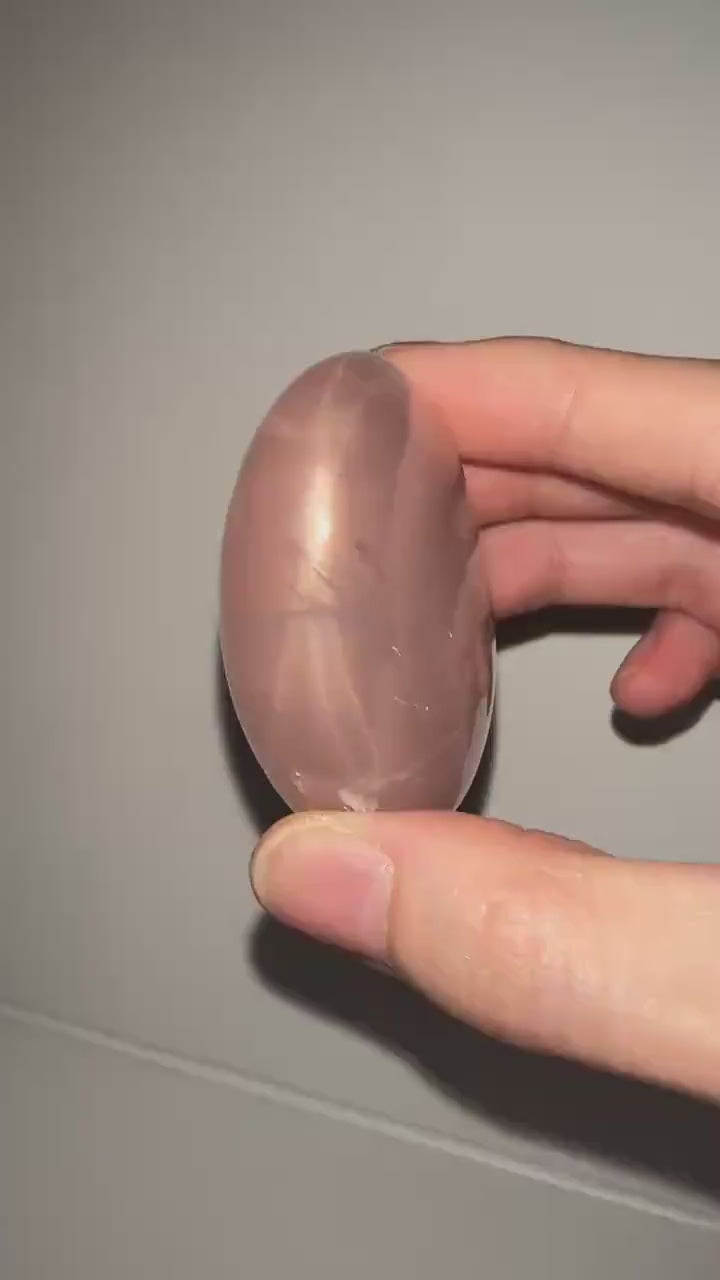 HQ Rose Girasol Quartz Palm Stone with Asterism Star | Natural Pink Quartz Hand Stone | Polished Mineral Specimen for Collectors & Display