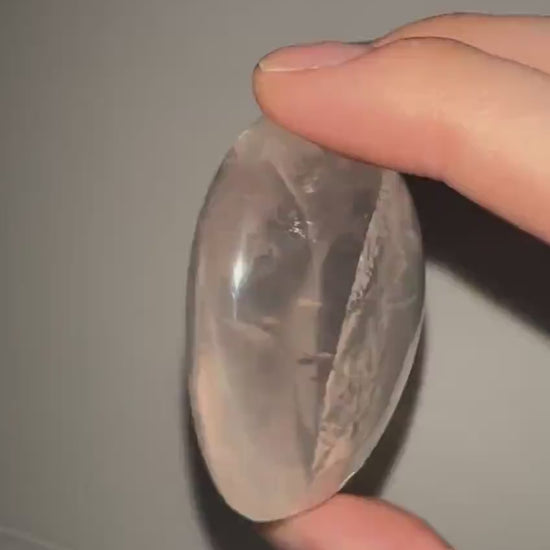 HQ Rose Girasol Quartz Palm Stone with Asterism Star | Natural Pink Quartz Hand Stone | Polished Mineral Specimen for Collectors & Display