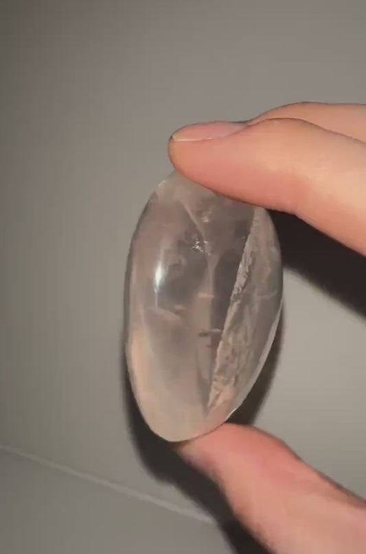 HQ Rose Girasol Quartz Palm Stone with Asterism Star | Natural Pink Quartz Hand Stone | Polished Mineral Specimen for Collectors & Display