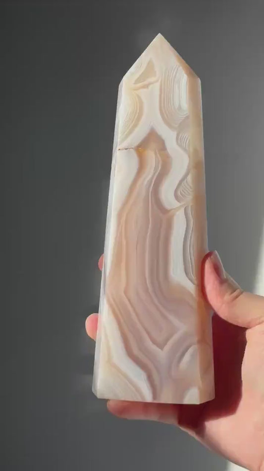 Amazing Banded Jelly Agate Tower | Polished Crystal Point | Unique Banded Agate Formation | Natural Gemstone for Decor & Display
