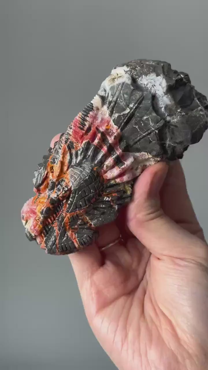 Master Carved Magma Chalcedony Dragon | Fiery Swirls & Smoky Depths | Bold Crystal Statement for Display or Collector Shelf