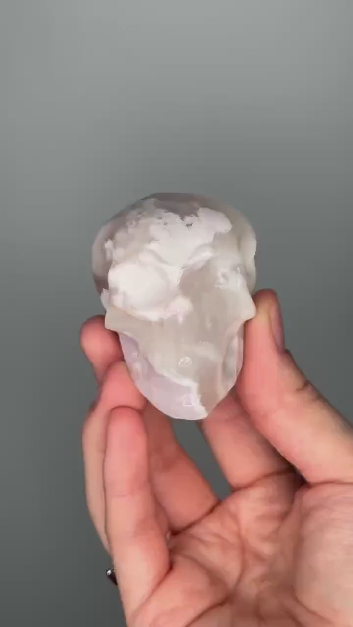 Druzy Flower Agate Skull | Crystal for Growth, Self-Confidence, and New Beginnings | Sparkling Stone | Unique Crystal Decor