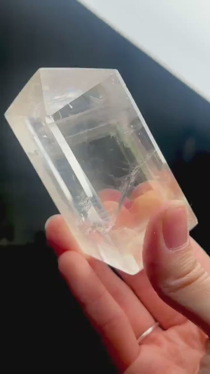 Optical Calcite Tower | Natural Clear Calcite Crystal Point | Polished Standing Iceland Spar Mineral Specimen for Collectors Display Decor