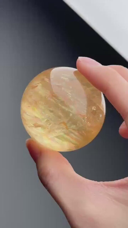 HQ Optical Honey Calcite Sphere - Crystal Healing Ball, Solar Plexus Chakra Stone, Yellow Gemstone Decor, Energy Focus Meditation Tool