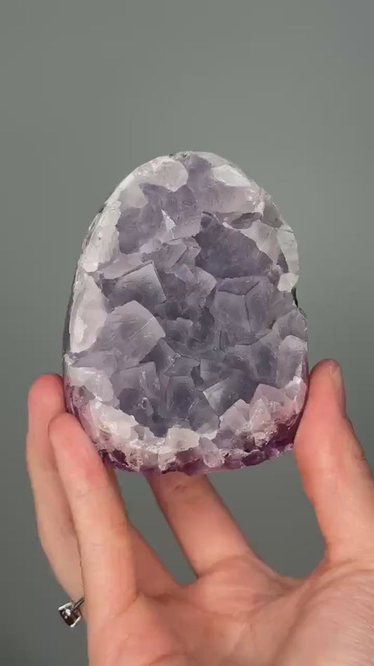 Amethyst Cut Base with Calcite Growth | Natural Crystal Formation for Spiritual Clarity & Display | Unique Collector Decor Piece