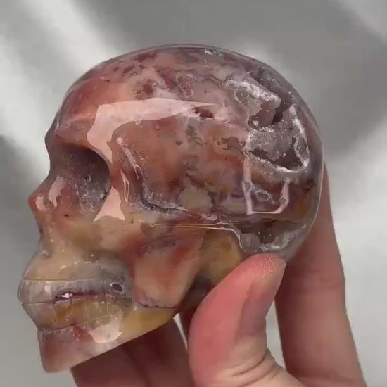Ocean Jasper Skull Carving | Colorful Sea Jasper Crystal Skull | Polished Stone Sculpture Mineral Specimen for Collectors & Display
