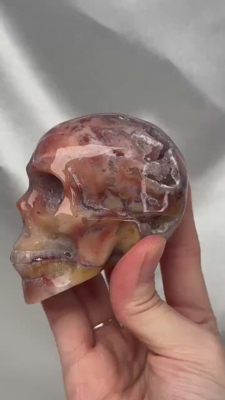 Ocean Jasper Skull Carving | Colorful Sea Jasper Crystal Skull | Polished Stone Sculpture Mineral Specimen for Collectors & Display