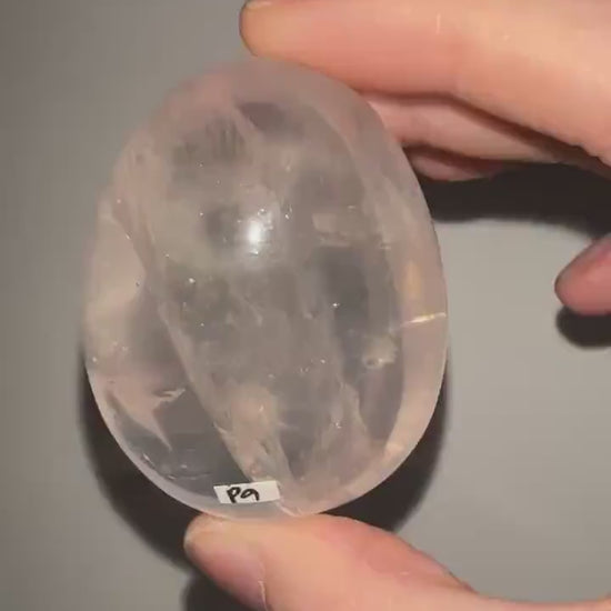 HQ Rose Girasol Quartz Palm Stone with Asterism Star | Natural Pink Quartz Hand Stone | Polished Mineral Specimen for Collectors & Display