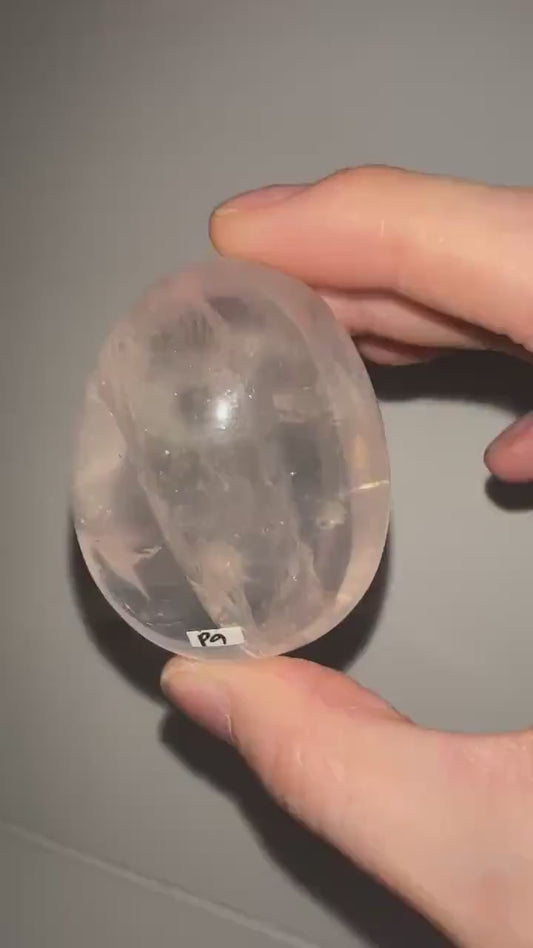 HQ Rose Girasol Quartz Palm Stone with Asterism Star | Natural Pink Quartz Hand Stone | Polished Mineral Specimen for Collectors & Display