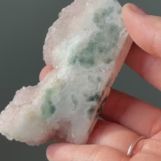 Ocean Jasper with Pink Druzy | Green Polished Crystal with Natural Flower Patterns | Calming Stone for Joy, Energy Balance, or Gift Display