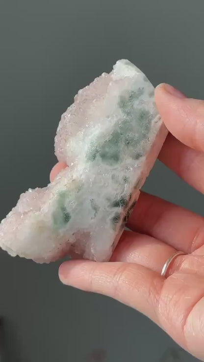 Ocean Jasper with Pink Druzy | Green Polished Crystal with Natural Flower Patterns | Calming Stone for Joy, Energy Balance, or Gift Display