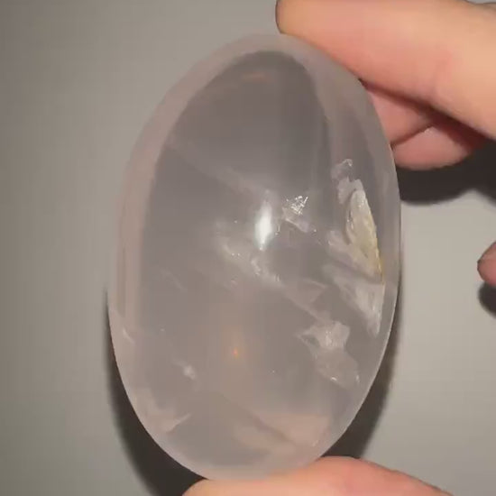 HQ Rose Girasol Quartz Palm Stone with Asterism Star | Natural Pink Quartz Hand Stone | Polished Mineral Specimen for Collectors & Display