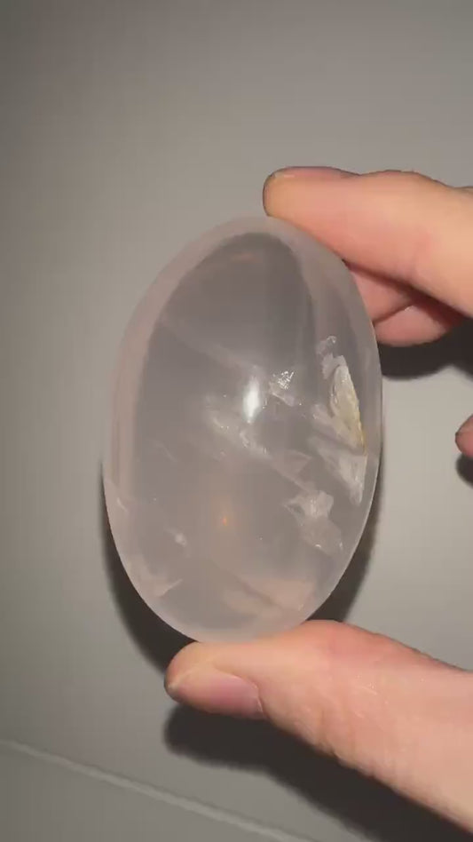 HQ Rose Girasol Quartz Palm Stone with Asterism Star | Natural Pink Quartz Hand Stone | Polished Mineral Specimen for Collectors & Display