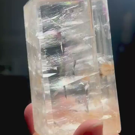 Optical Calcite Tower | Natural Clear Calcite Crystal Point | Polished Standing Iceland Spar Mineral Specimen for Collectors Display Decor
