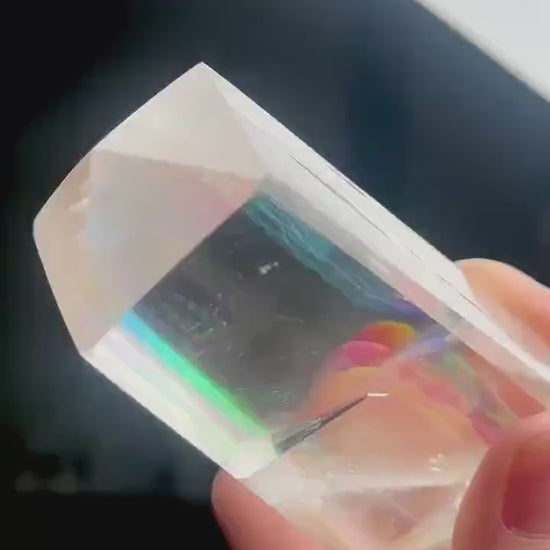 Optical Calcite Tower | Natural Clear Calcite Crystal Point | Polished Standing Iceland Spar Mineral Specimen for Collectors Display Decor