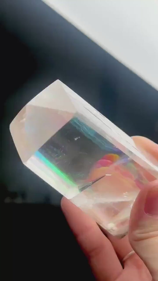 Optical Calcite Tower | Natural Clear Calcite Crystal Point | Polished Standing Iceland Spar Mineral Specimen for Collectors Display Decor