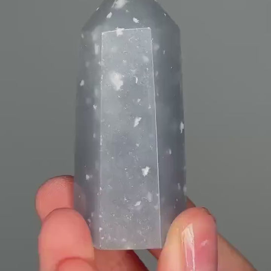 Snowflake Angelite Tower–YOU PICK! Polished Crystal Point, Natural Blue Gemstone with White Inclusions, Calming Energy Tool, Spiritual Decor