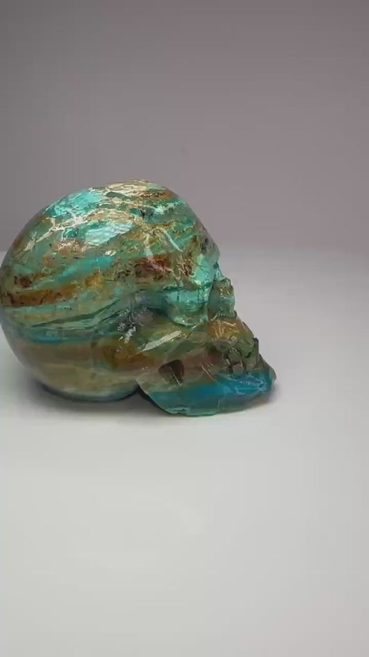Master Carved Peruvian Opal Skull | Collectible Crystal Carving for Emotional Communication & Unique Display Decor