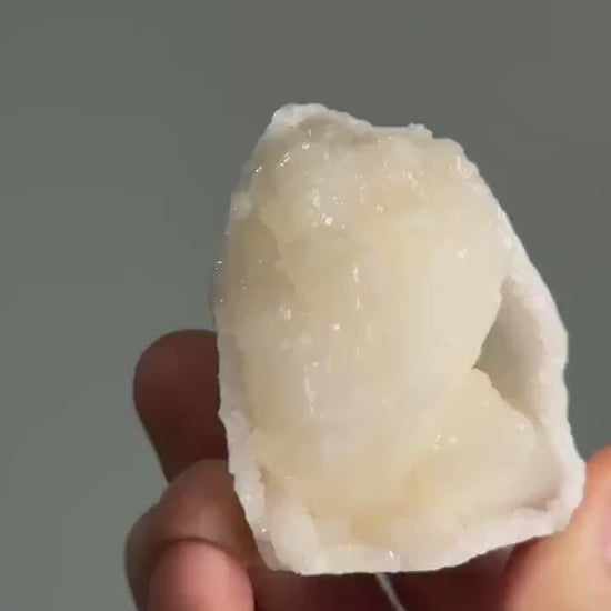 Stilbite in Quartz Hollow Formation | Natural Crystal Pocket Specimen | Quartz Shell with Stilbite Interior Display Piece