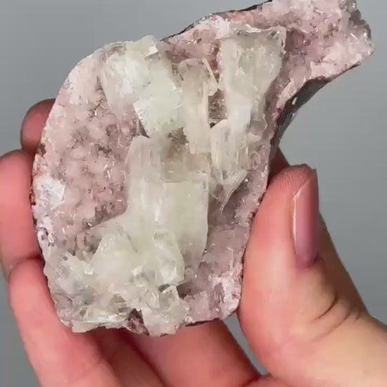 Green Apophyllite on Crystallized Pink Heulandite | Natural Zeolite Cluster | Unique Mineral Formation | Crystal Specimen for Display
